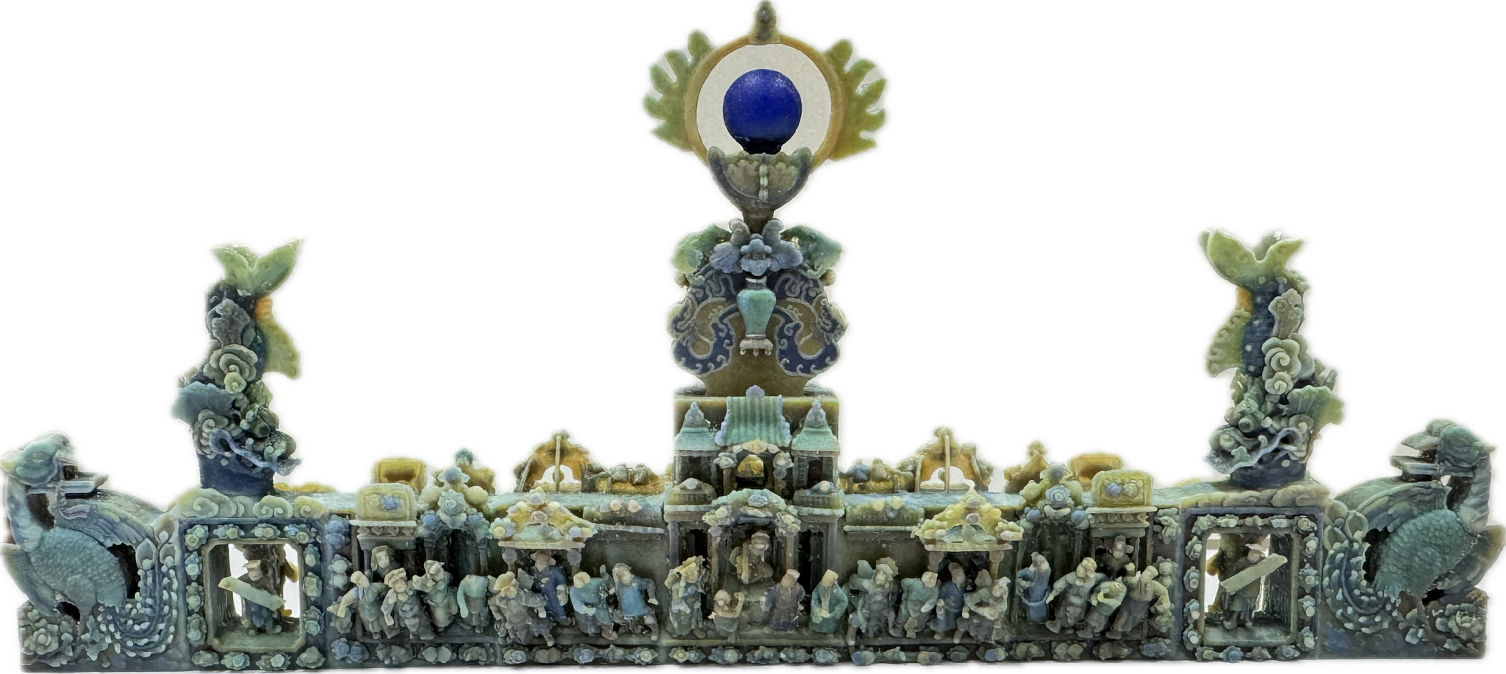 按照測量數據，以彩色立體打印的魯班先師廟陶塑脊飾，剔透玲瓏，細緻入微，曾於工作坊中展示。