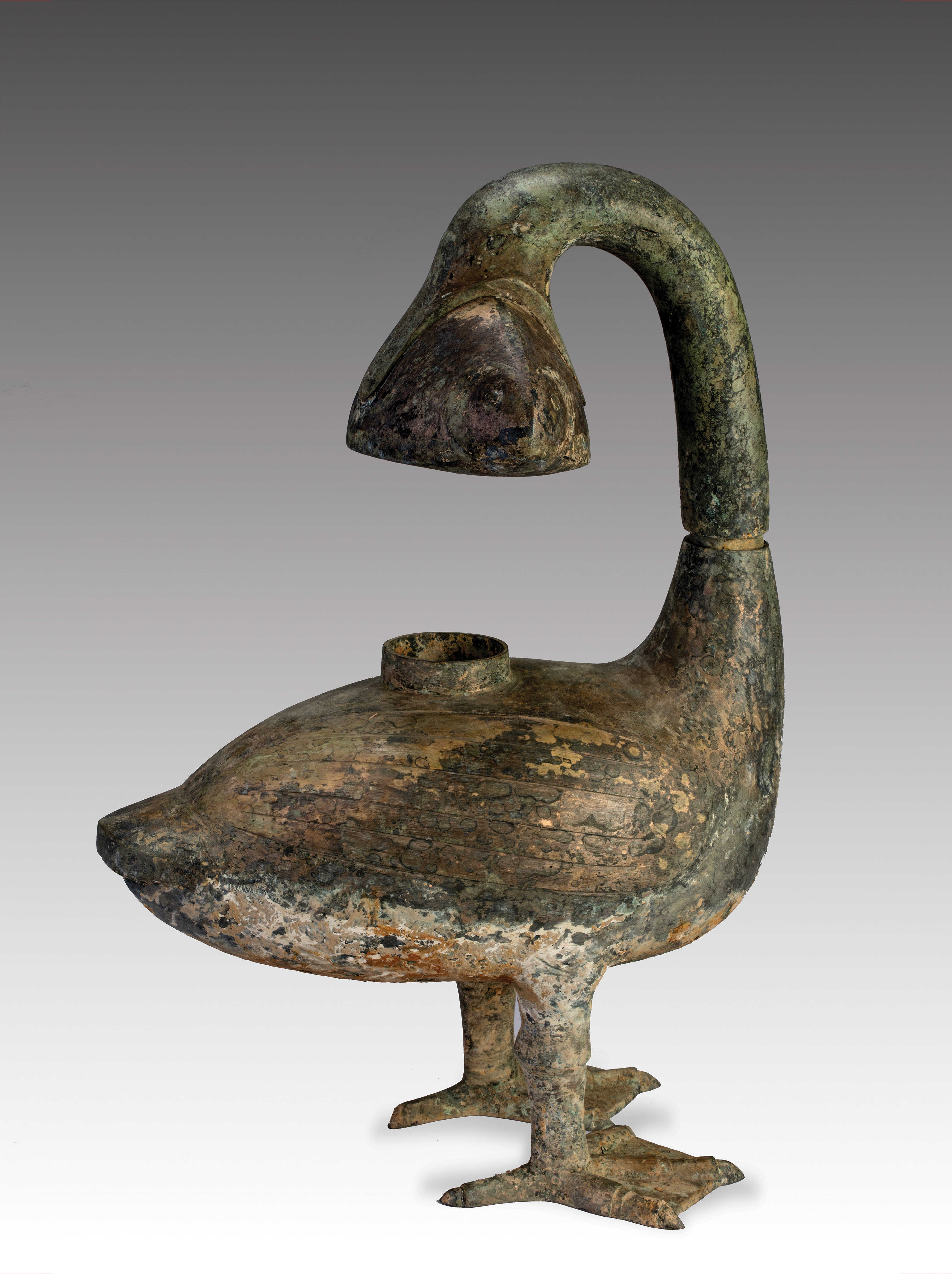 Bronze lamp with wild goose and fish motifs