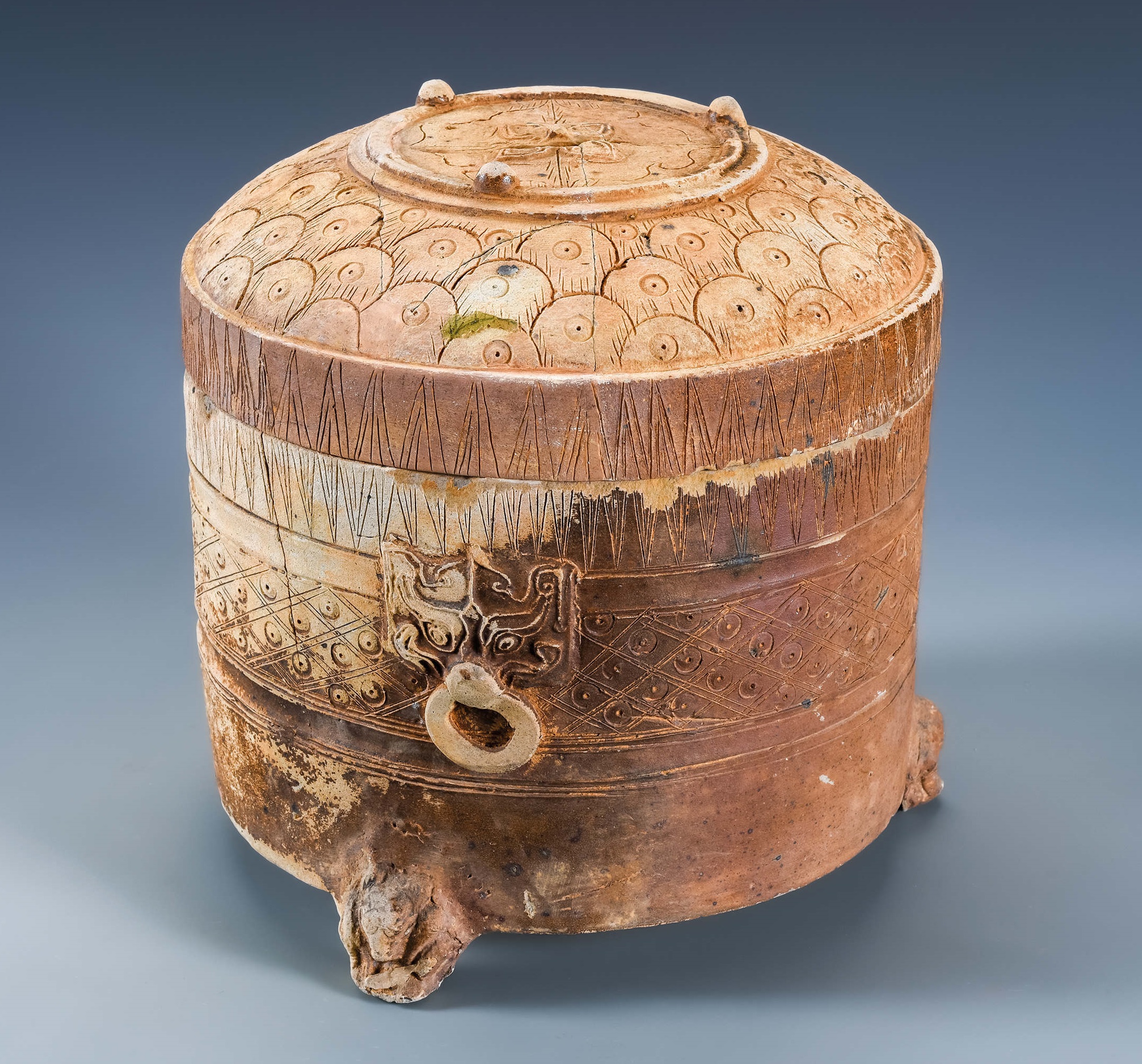 褐釉陶溫酒尊連蓋