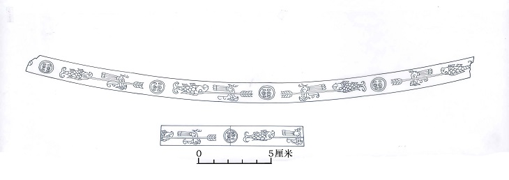 鏨刻魚、箭、鳥和人面圖案的「人面魚鳥箭紋金冠帶」，是古蜀國王權與神權的象徵。