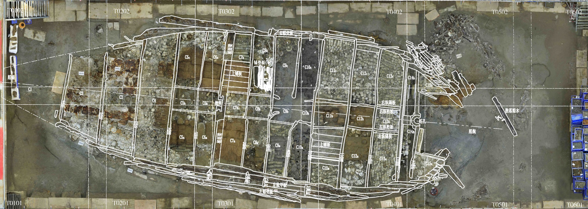 南海I號揭露的沉船基本輪廓及各船艙貨物圖