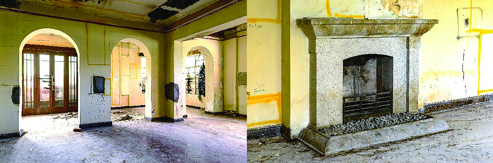 主樓內部由拱門分隔空間,加上花崗石築砌的壁爐,反映昔日建築工藝和風格。 主樓內部由拱門分隔空間,加上花崗石築砌的壁爐,反映昔日建築工藝和風格。