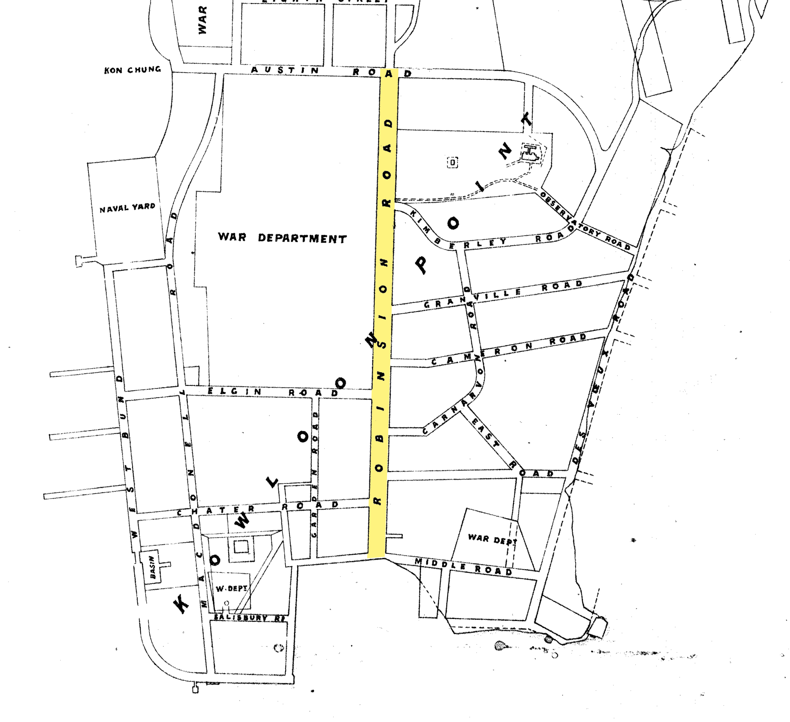 1892年九龍地圖顯示，羅便臣道北端最初只至柯士甸道。