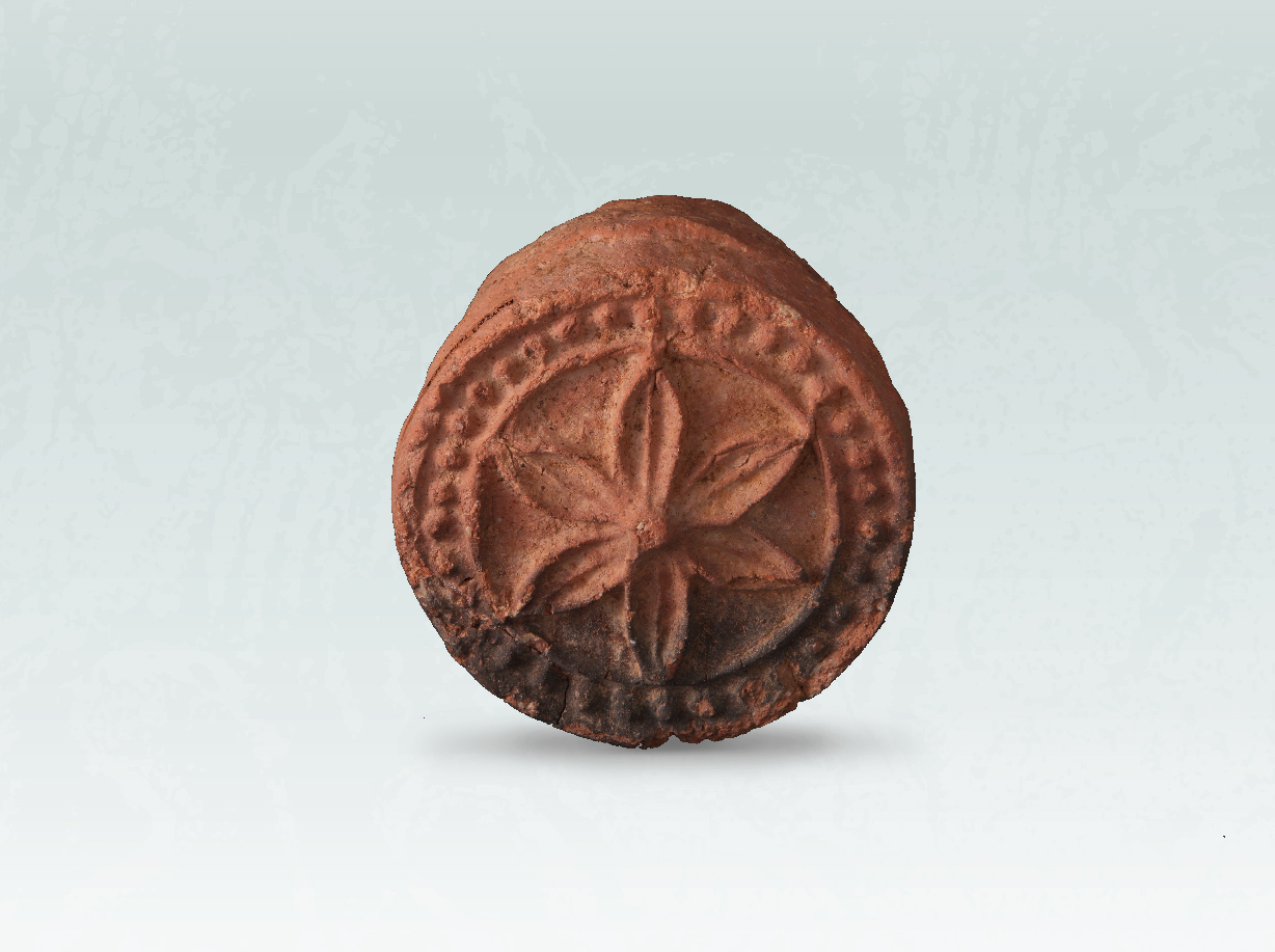 Eaves end tile with lotus petal design