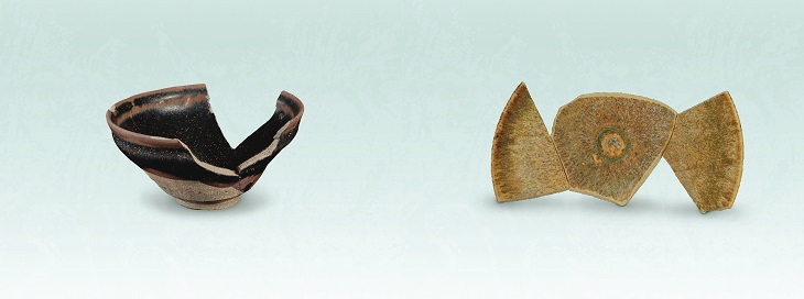 宋皇臺聖山遺址出土的黑釉茶盞(左)和鷓鴣斑釉盞(右)。