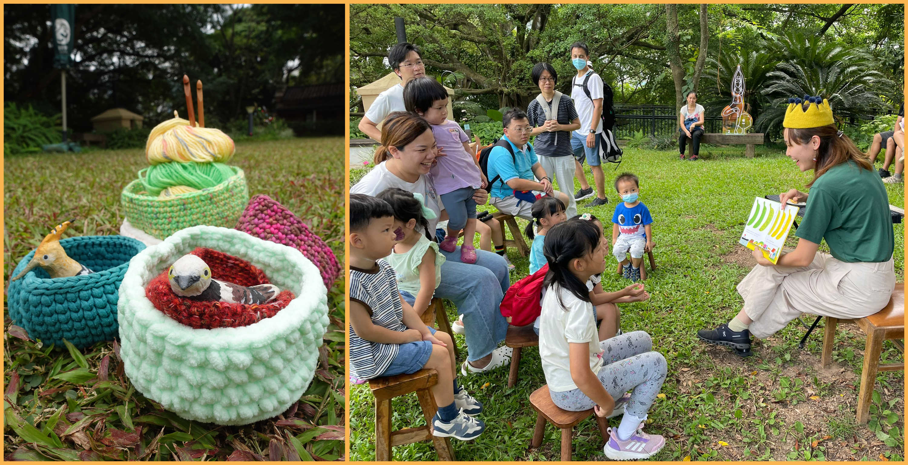綠匯學苑開放日可以在大樹下聽故事，也可以編織送給雛鳥的溫暖雀窩。（圖片來源：綠匯學苑）