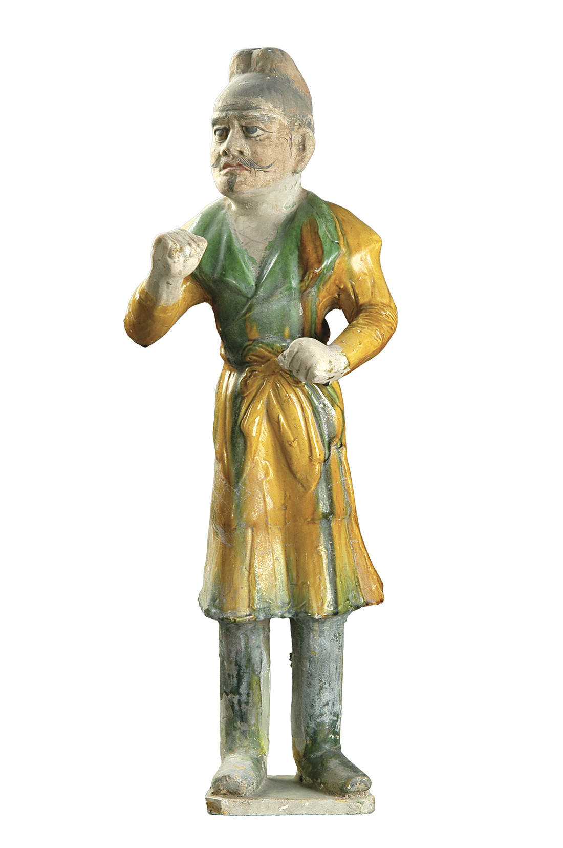 三彩襆帽牽馬俑