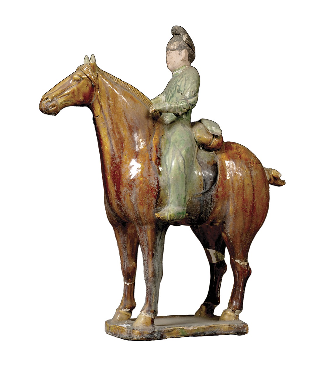 三彩釉陶騎馬狩獵俑