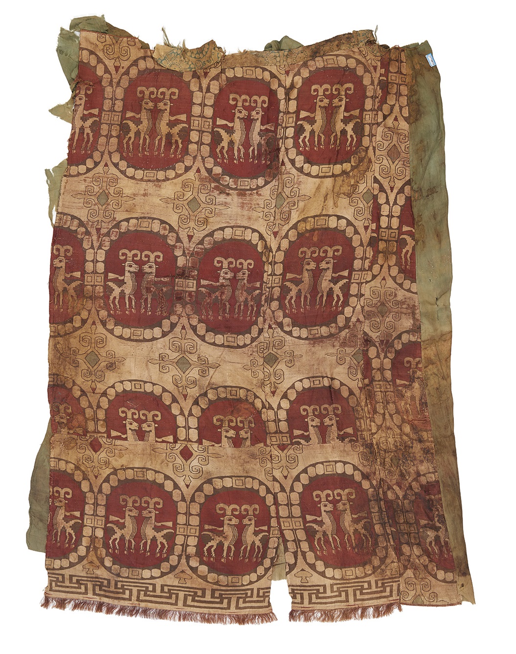 紅地聯珠對羊紋錦