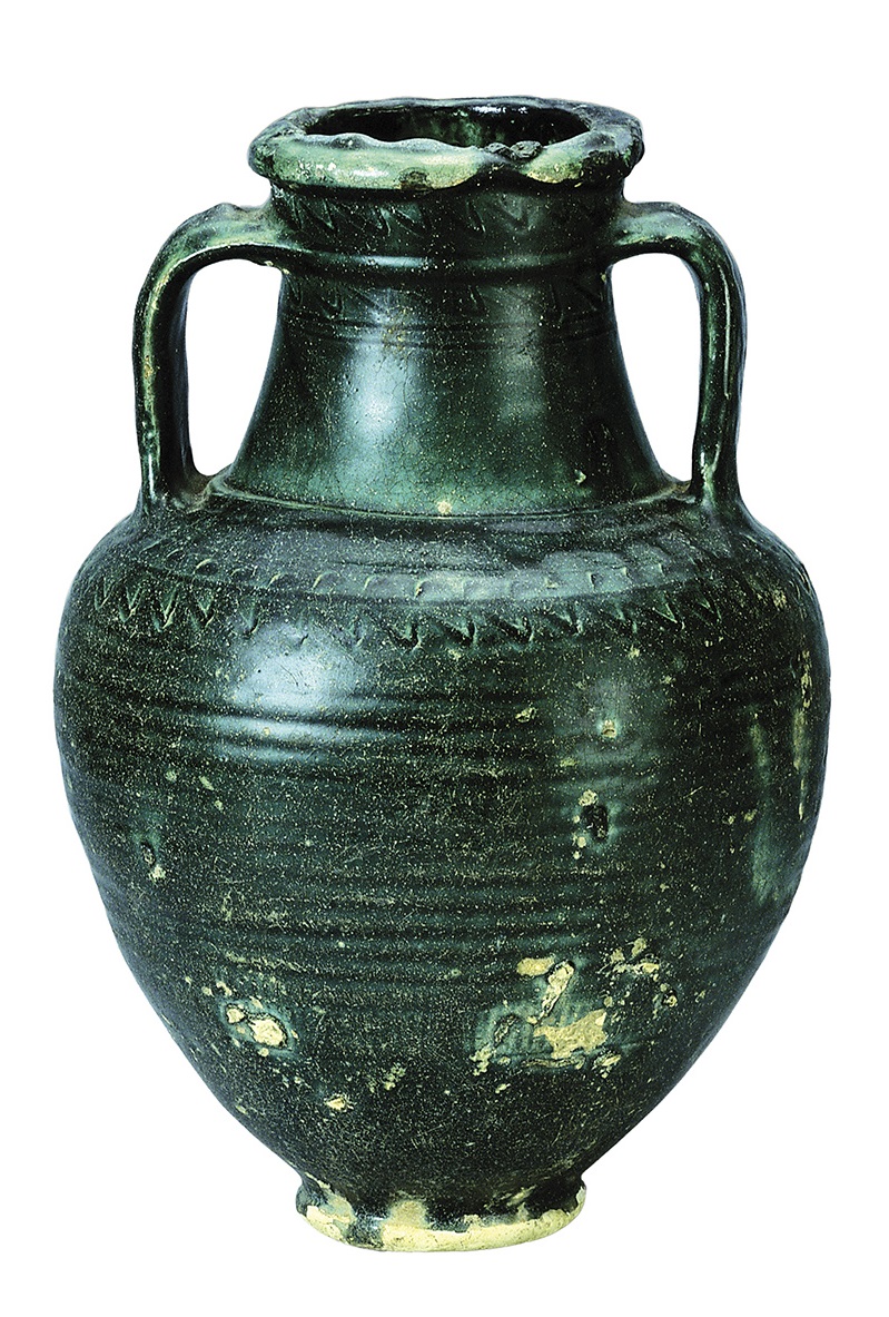 波斯孔雀藍釉雙耳陶罐